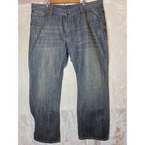 Five Elementz Mens Blue Denim Straight Leg Jeans W42 L32 Zipper Back Pockets